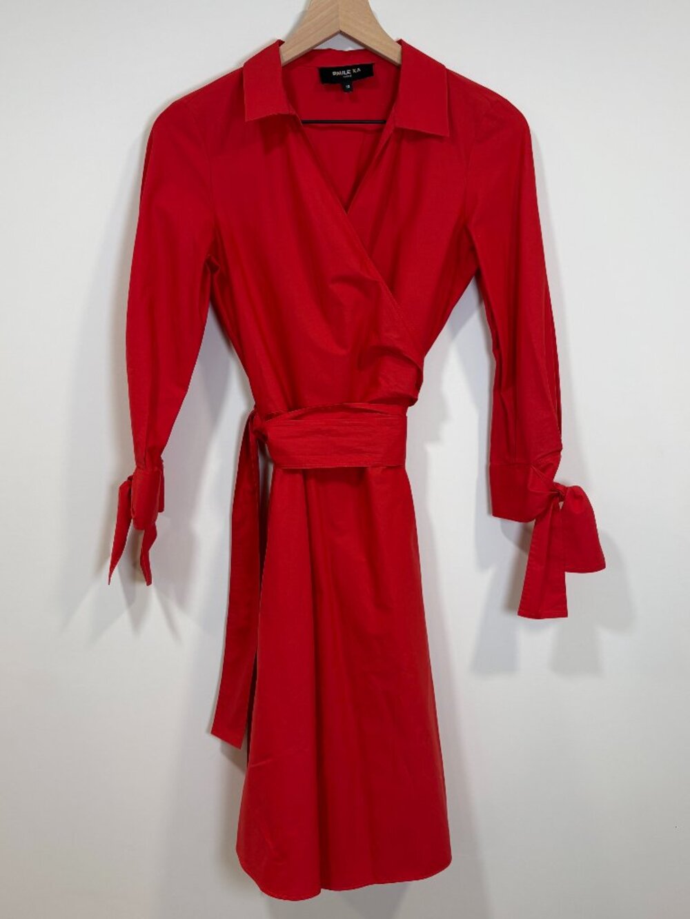 🌟 PAULE KA 🌟 PARIS WRAP COTTON SHIRT DRESS 3/4 SLEEVES RED SZ 38, 6
